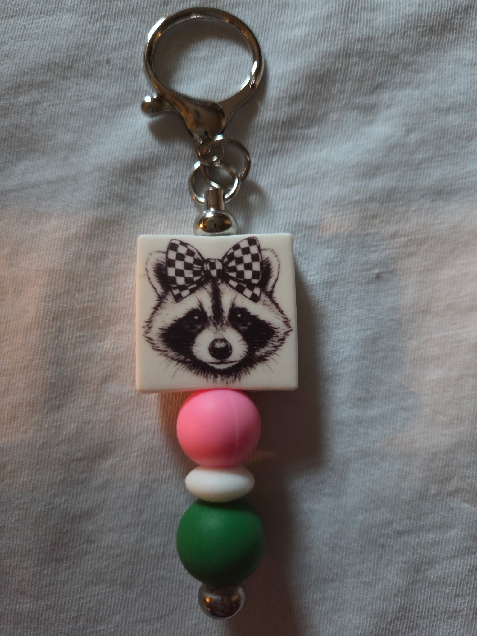 Raccoon with Checkered Bow Keychain
