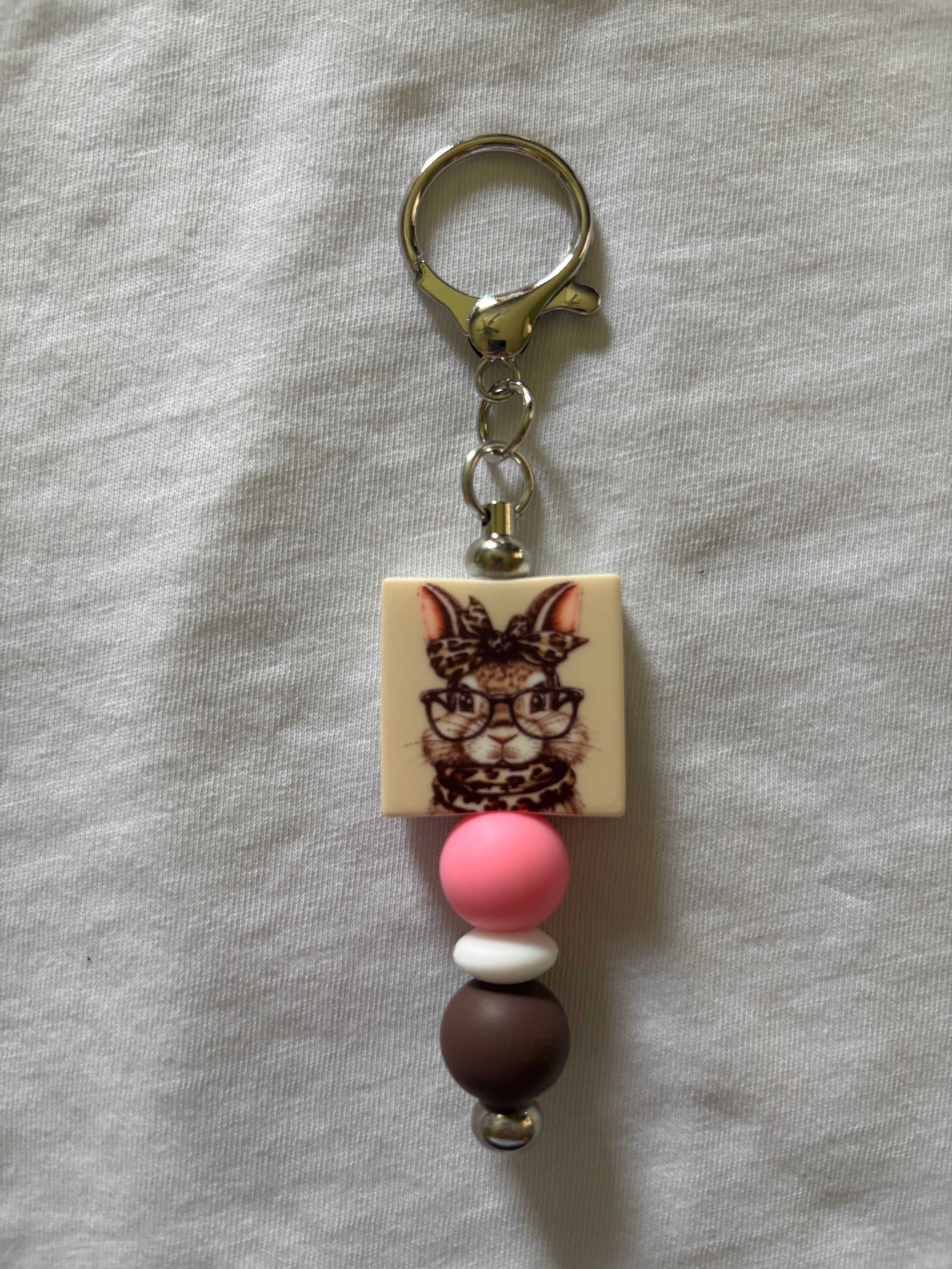 Bunny in Cheetah Outfit Keychain