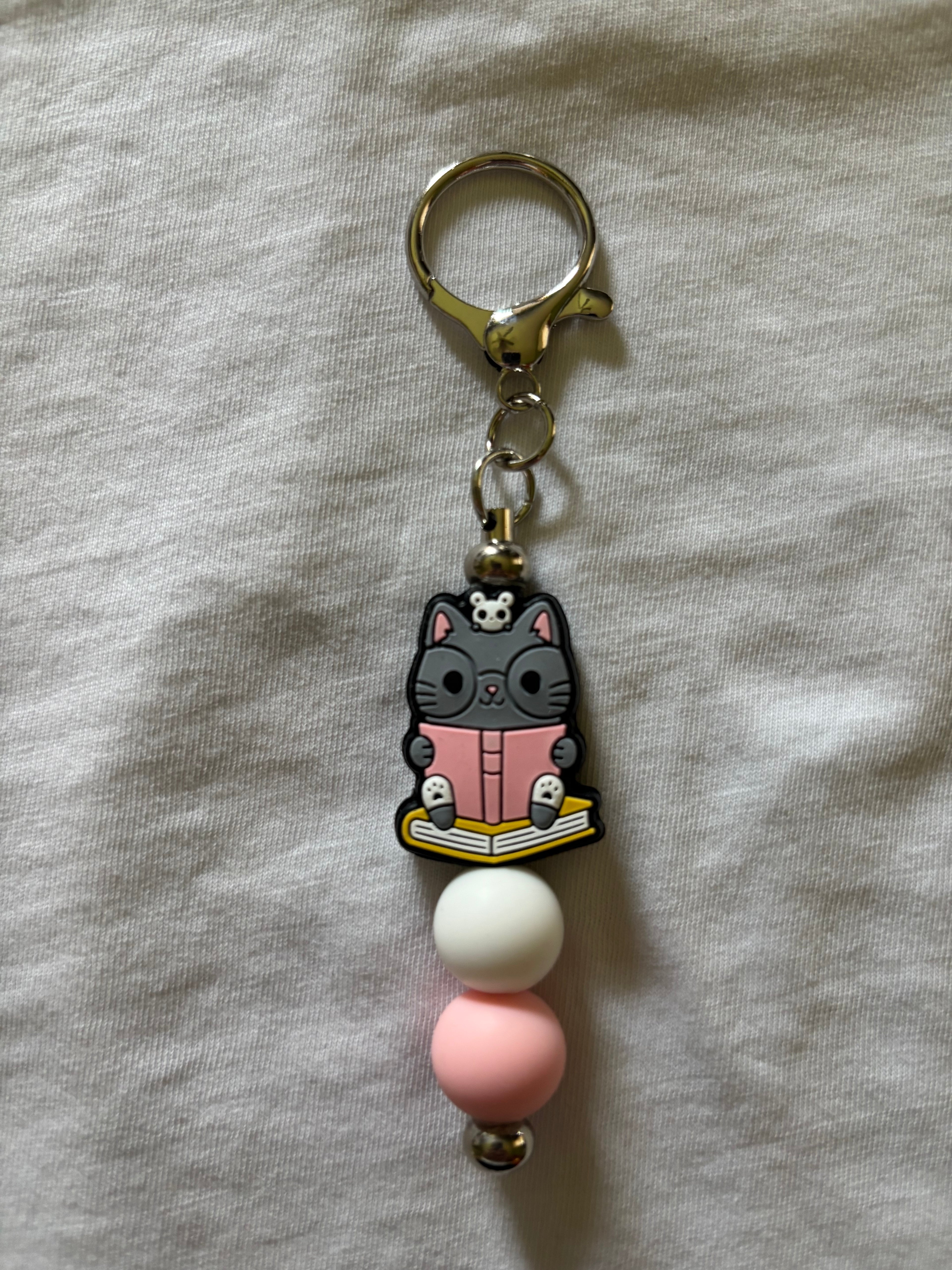 Cat Reading Keychain