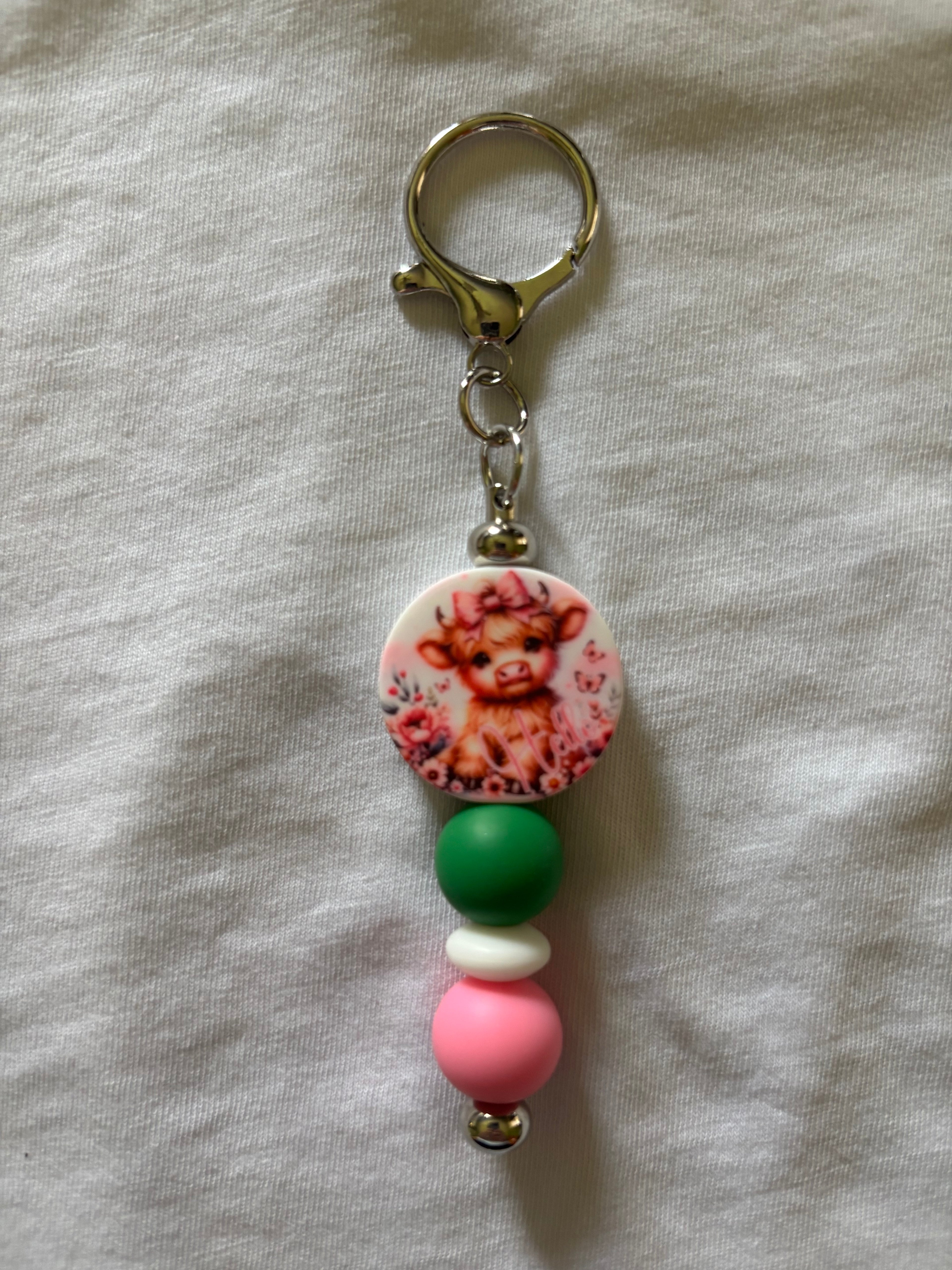 Highland Cow with Roses Keychain