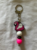 Ghost on Flamingo Floaty Keychain