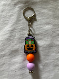 Witch Frog on Pumpkin Keychain