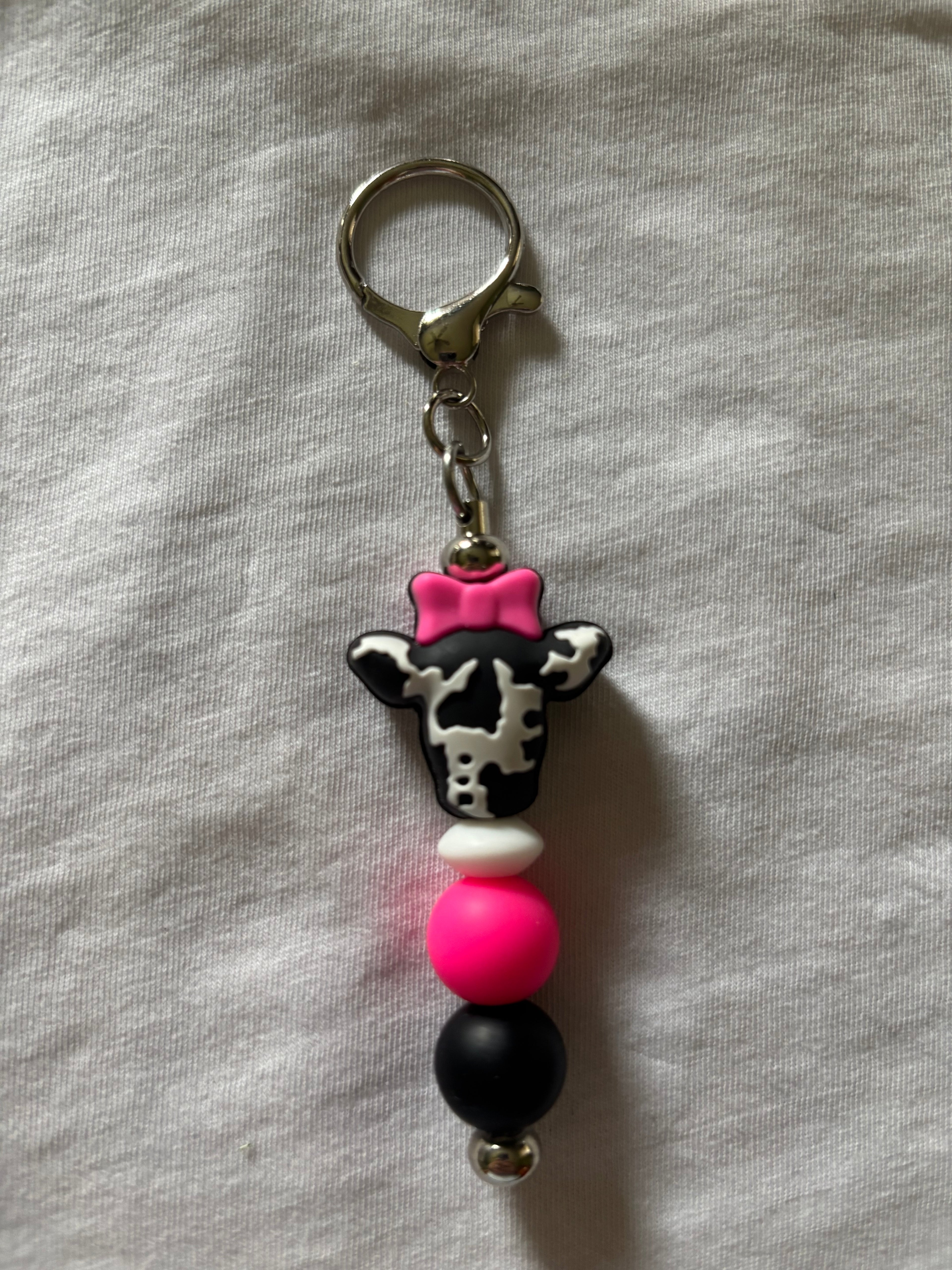 Cow Head with Bow Keychain