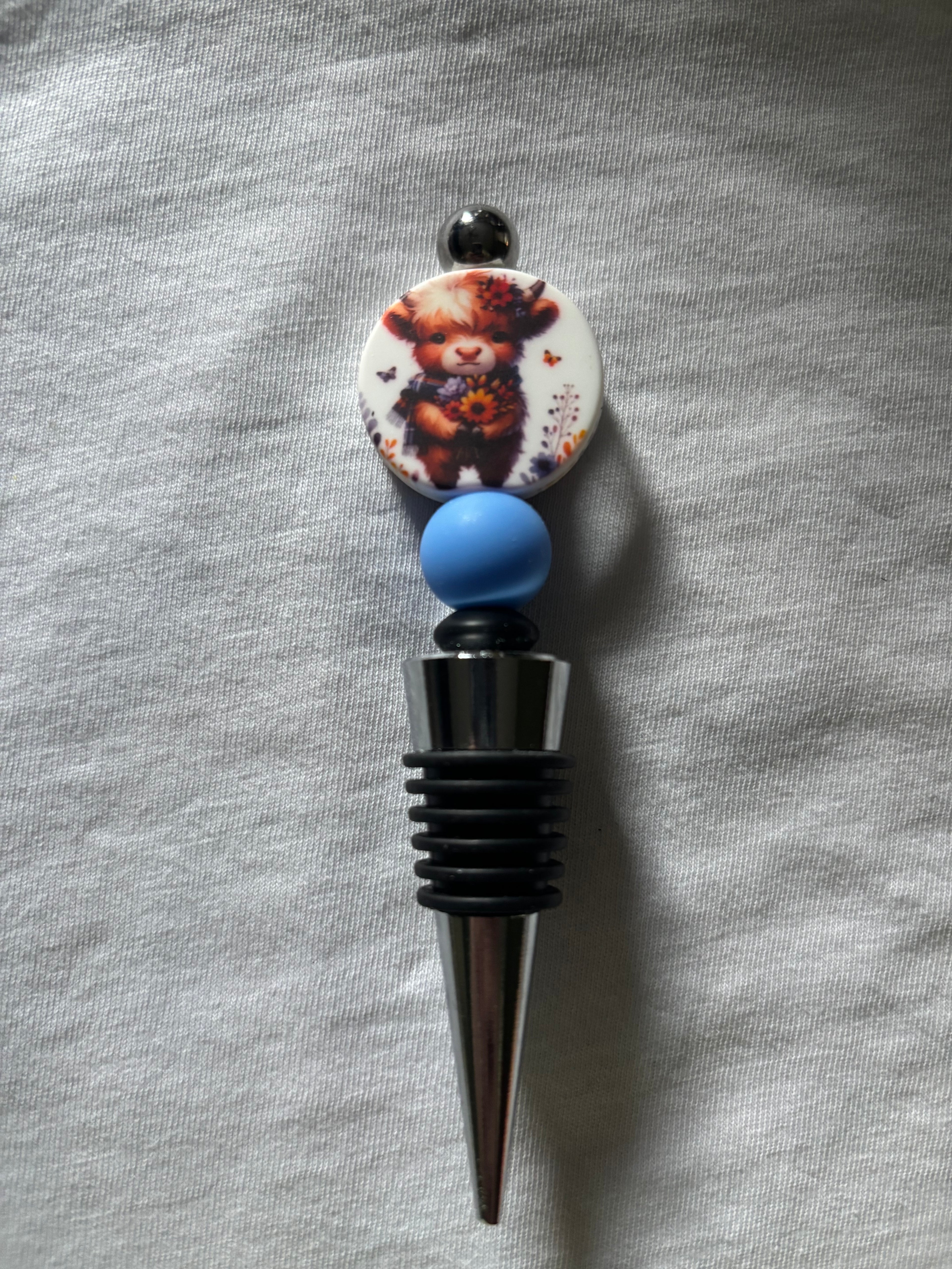 Highland Cow with Sunflower Wine Stopper