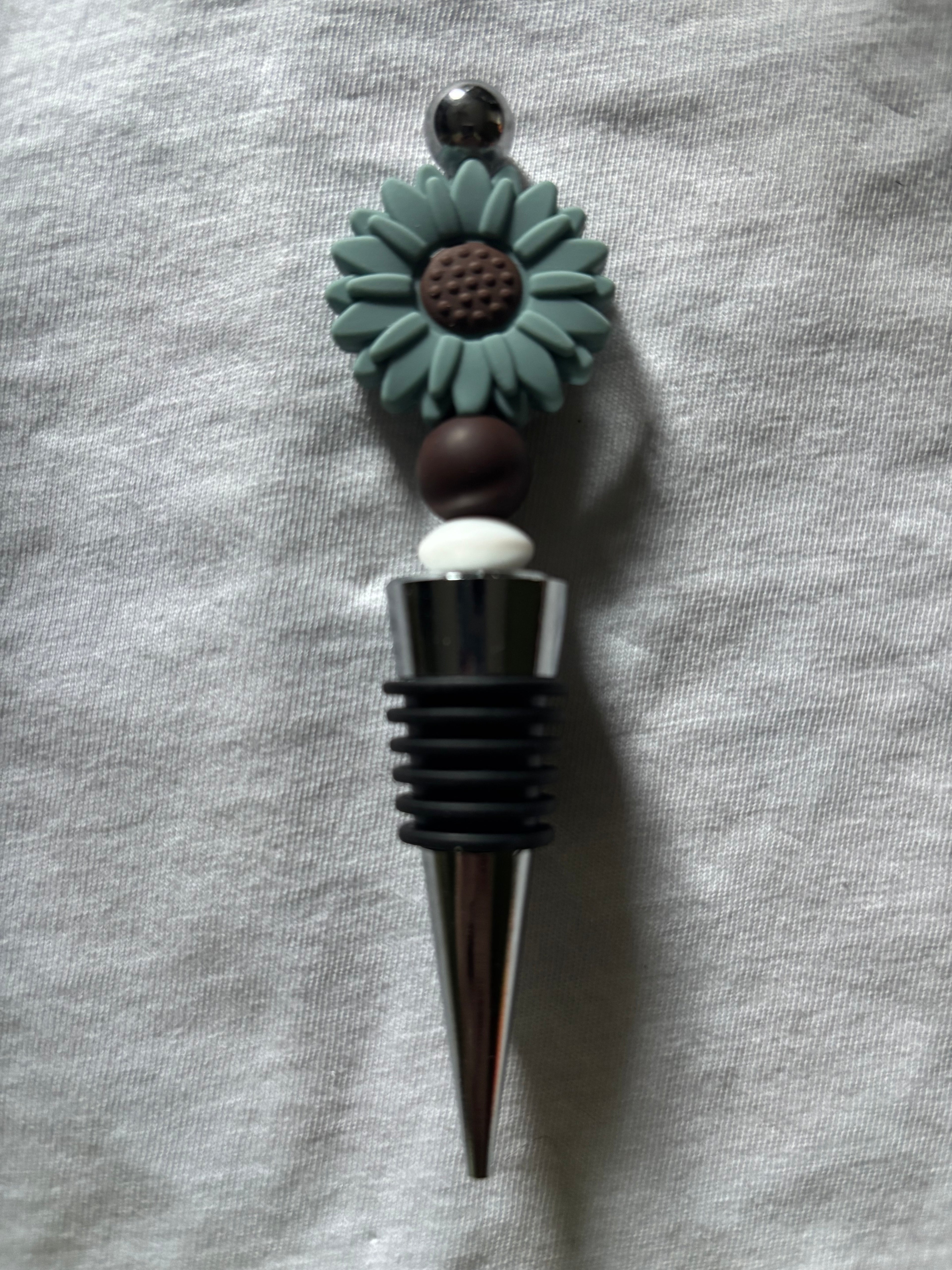 Teal Sunflower Wine Stopper